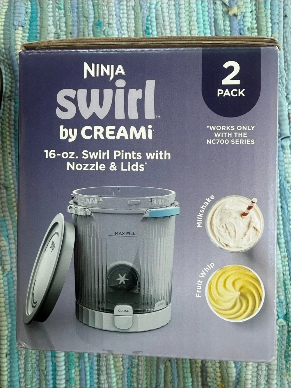 NIB Ninja Swirl by CREAMI - 2 pack of pints & lids - compatible w/ NC700 Series